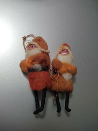 2 Vintage Felt And Celluloid Santa Claus Ornaments Made In Japan