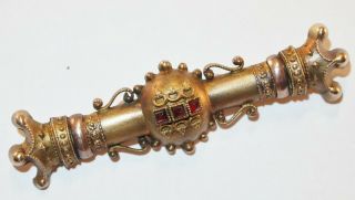 Antique Victorian Rose Gold Filled Bohemian Garnets Royal Crowns Bar Pin Brooch