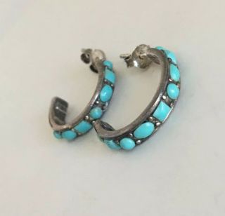 Vintage Navajo Native American Sterling Silver 925 Half Hoop Turquoise Earrings