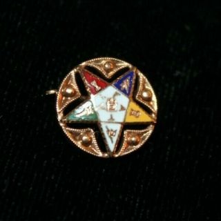 Vtg Eastern Star Pin 14k Gold Enamel Masonic 1.  4g Detail