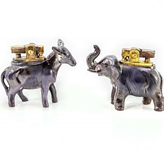 Vintage Amico Table Lighters Elephant And Donkey 2 " Japan Gop - Democratic Party