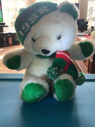 1988 Santa Bear Hat & Scarf Dan Dee Kmart Christmas Bear Plush 18 " Tall Green