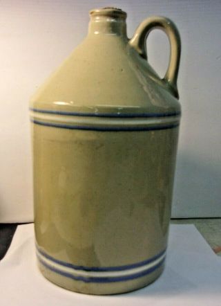 Antique Or Vintage Stoneware Whiskey Jug Blue White Band Crock 11 3/4 " Tall