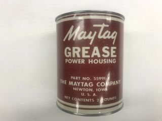 Vintage Red & White Maytag Power Housing Grease Lubricant 2lb.  Can/tin 55991 - X