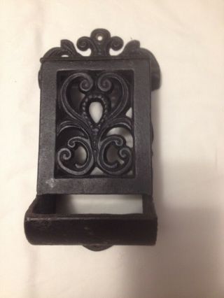 Vintage Cast Iron Match Holder Box Dispenser Flip Lid Wall Mounted