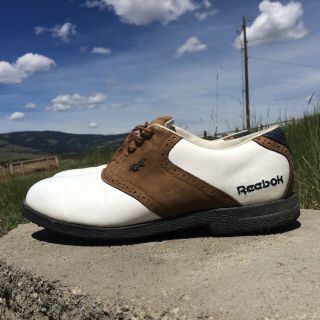 Reebok Mens White Brown Leather Vintage Golf Shoes Size 9.  5