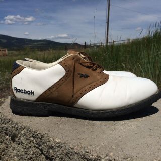 Reebok Mens White Brown Leather Vintage Golf Shoes Size 9.  5 2