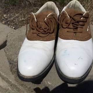 Reebok Mens White Brown Leather Vintage Golf Shoes Size 9.  5 3
