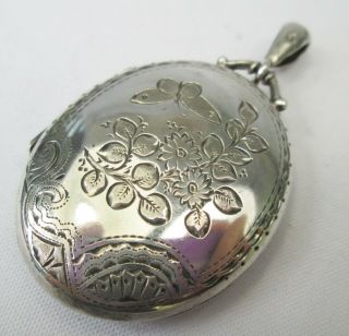 Antique Victorian Sterling Silver Aesthetic Movement Engraved Photo Locket 1885