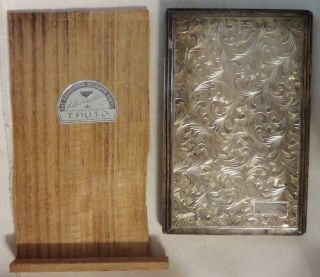 Fresh Older Japan,  950 Fine Silver Cigarette Case,  Wood Box