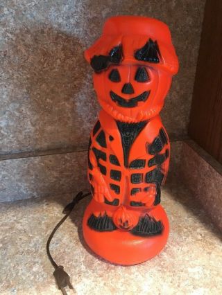 Vintage Halloween Blow Mold Light Up Pumpkin Head Scarecrow 13 " Tall
