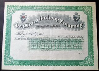 Sea Beach Railway Co Pre Bmt York Subway Stock Certificate