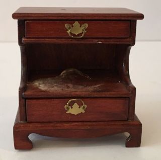 Vintage Artisan Signed Mason Dollhouse Miniature Wood Two Drawer Night Stand