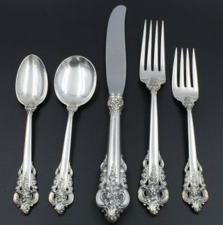 5 Piece Wallace Grande Baroque Sterling Silver Flatware Place Setting 6846 - 11