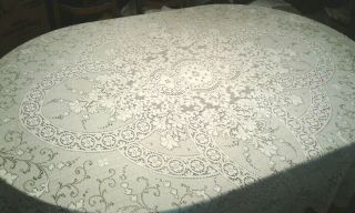 Elegant Vintage Off - White Quaker Lace Tablecloth 78 " X 70 " Rectangular