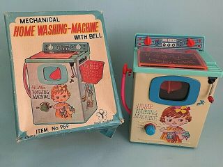 Old Tinplate Vintage Tin Toy Windup Washing Machine Boxed Yonesawa Japan