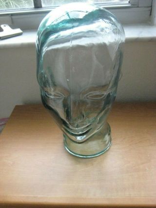 Vintage Clear Glass Mannequin Head / Hat Display,  Etc.  / 11 "