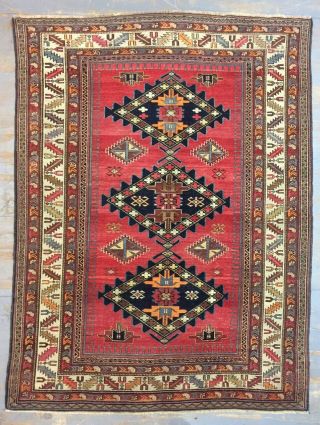 Old Antique Vintage Wool Kazak Shirvan Rug Carpet Shabby Chic Size:5.  9 By 4.  4 Ft