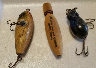 Vintage Fishing Lures Creek Chub Tiny Tim,  Creek Chub Blank & Old Injured Minnow