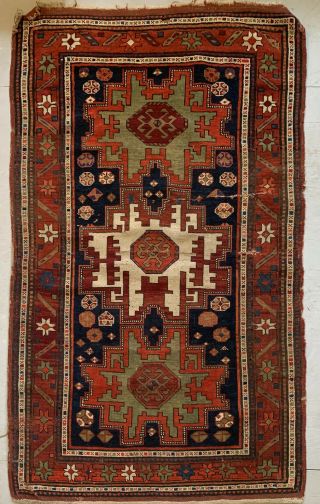 19th Ca Antique Kazak Weave With Lesghi Star Area Rug 5 