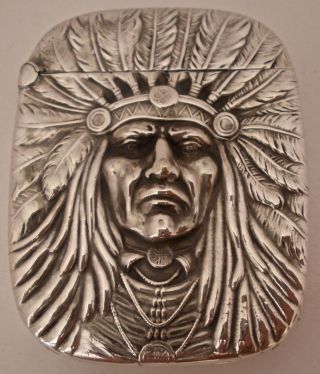 Rare Unger Brothers Sterling Indian Chief Match Safe Or Vesta Case C.  1905