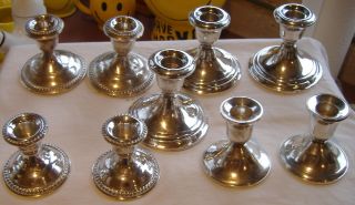 9 Sterling Silver Weighted Candle Holders 4 Pair & 1 Single 2058 Grams