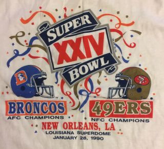Vintage Bowl Xxiv 1990 Denver Broncos Vs Sf 49ers T - Shirt - Large
