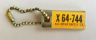 1954 North Carolina Mini License Plate Key Fob W/ Chain - - Disabled American Vets