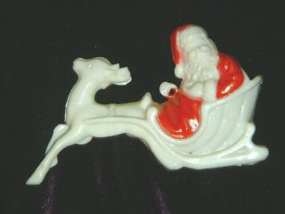 Vintage Christmas Santa Reindeer Hard Plastic Candy Container Ornament 50s Irwin