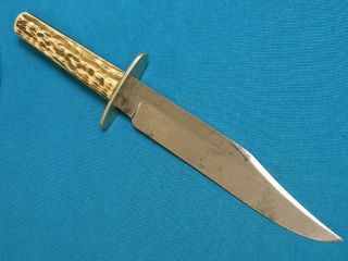 ANTIQUE CHALLENGE SHEFFIELD STAG BONE ETCHED HUNTING BOWIE KNIFE VINTAGE KNIVES 3
