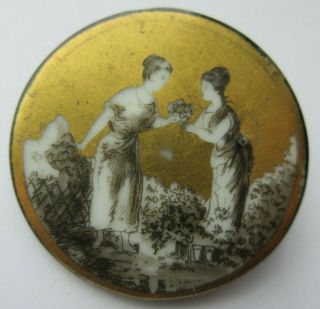 Exceptional Xl Antique Vtg Porcelain Picture Picture Button Victorian Women (j)