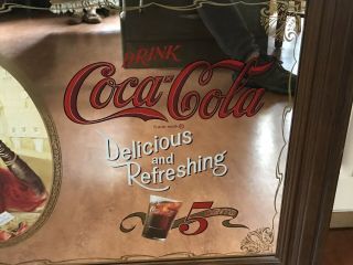 Vintage Drink Coca - Cola Bar Mirror Sign Delicious And Refreshing Wood Framed 3