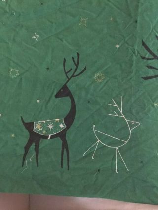 Vintage California Handprints Christmas Green Tablecloth With Reindeer & Stars 2
