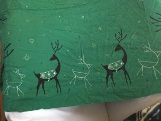 Vintage California Handprints Christmas Green Tablecloth With Reindeer & Stars 3
