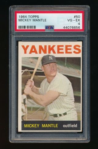1964 Topps Mickey Mantle Psa 4 Vg/ex York Yankees 50 Crease