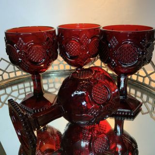 Cape Cod Avon Wine Goblet Large Ruby Red Glass Vintage 1876 Holiday 4 Ma5