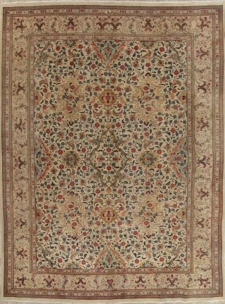 Vintage All - Over Floral Muted Oriental Hand - Knotted Wool 10x13 Large Rug