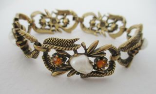 Coro Vintage Signed Gold Tone With Baroque Pearls And Rhinestone Bracelet