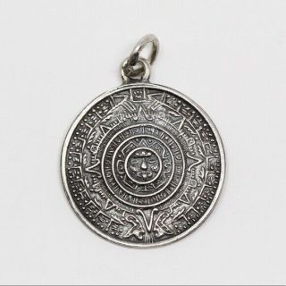 Mexico Vintage Sterling Silver Aztec Calendar Charm Pendant