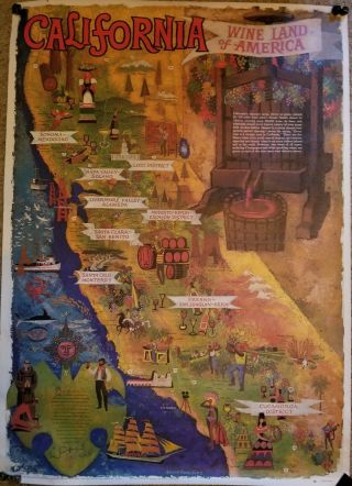 " California: Wine Land Of America " Poster:,  Vintage