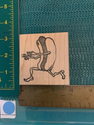 Hot Dog Running Rubber Stamp By Rrr,  Humor,  Vintage Old Stock Rare