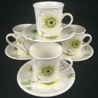 Set Of 4 Vtg Cups And Saucers Metlox Matilija Vernonware Poppytrail Floral Usa
