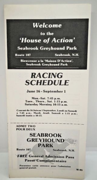 Seabrook Greyhound Park Racing Schedule 1980 Brochure