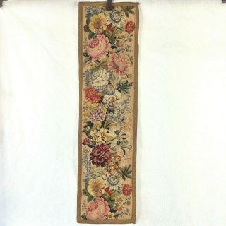 Antique Needlepoint Tapestry Runner Floral Roses Multicolor Metalwork 38 " X10.  5 "