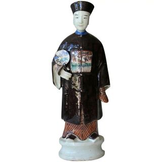 19th Century Chinese Shiwan Glazed Earthenware Figure,  17 Inches Tall,  Antique