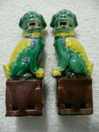 Vintage Set Ceramic Oriental Foo Dog Figurines E28 On Bottom Approx 4 " T