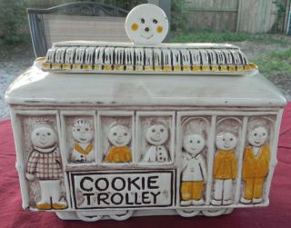 Vintage Treasure Craft Trolley Cookie Jar People 1970s Almond