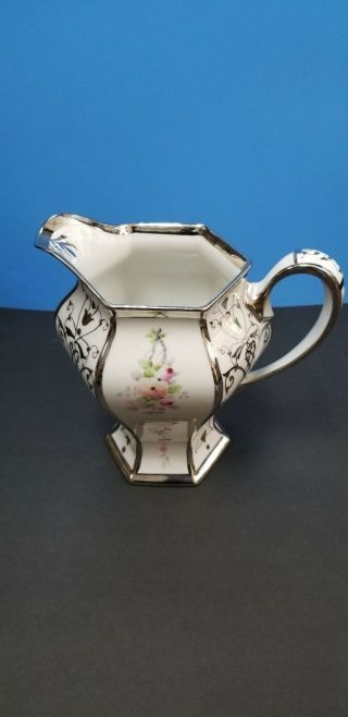 Antique Pickard Sterling Overlayed Hand Painted Signed China Pitcher/ Plate Set 3