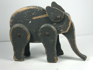 Antique Carved Wood Wooden Folk Art Elephant Toy Primative
