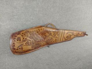Vintage Hand - Tooled Leather Rifle Case,  Mexico,  Eagle,  Flowers.  Braided